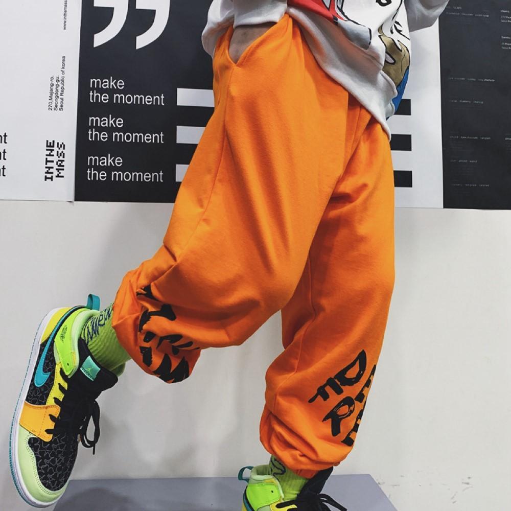 Rap Boys Orange Letter Printed Causal Pants Boys Wholesale - PrettyKid