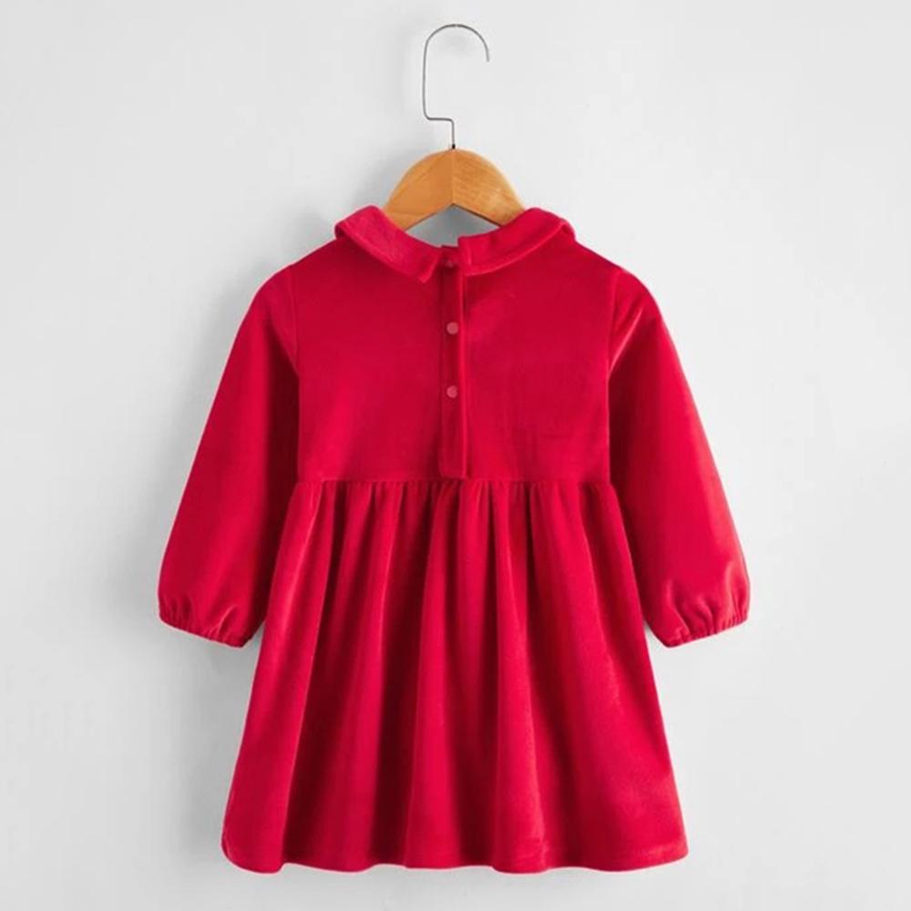 Baby Girls Red Solid Color Long Sleeve Dress Where To Buy Baby Clothes In Bulk - PrettyKid