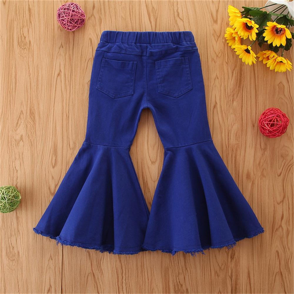Girls Ripped Flared Blue Denim Trousers Girl Boutique Clothing Wholesale - PrettyKid