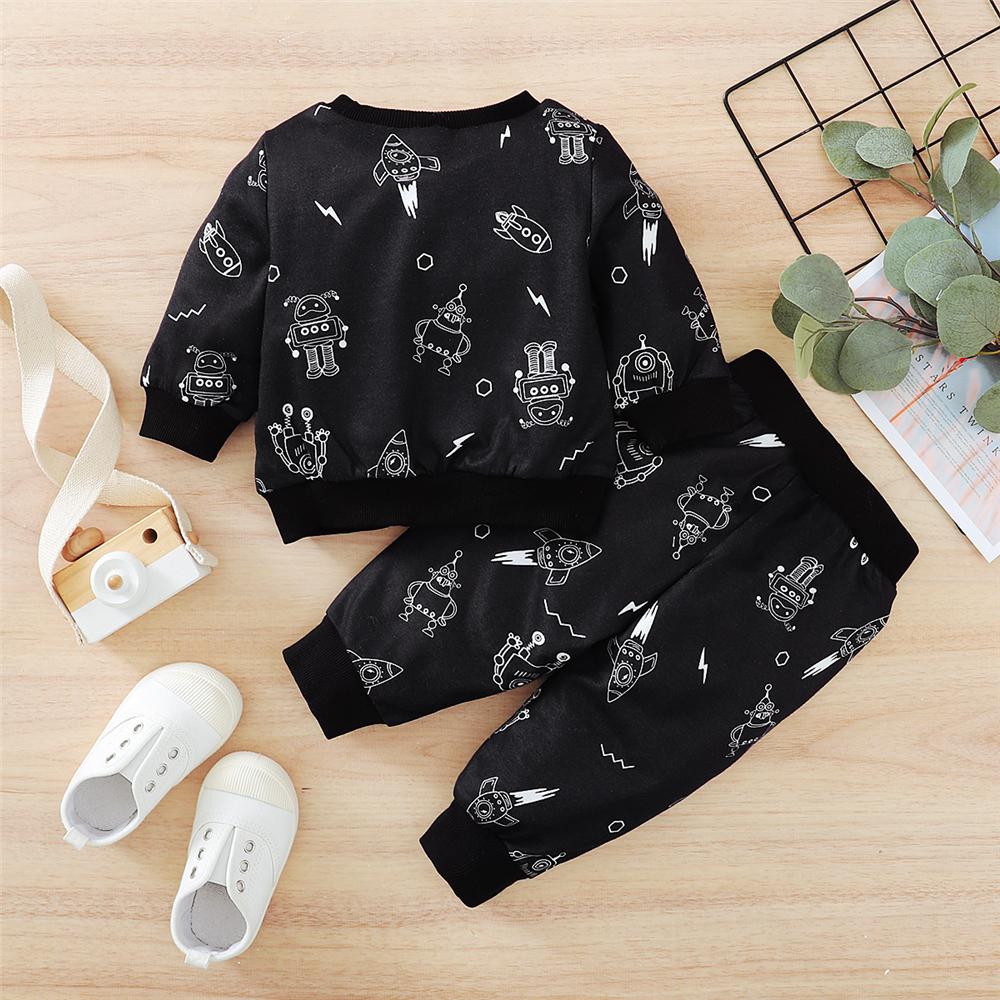 Baby Boys Robot Printed Long Sleeve Top & Pants Baby Wholesale Clothing - PrettyKid