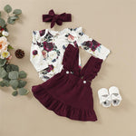 Baby Girls Rose Floral Printed Rompers & Skirt & Headband - PrettyKid