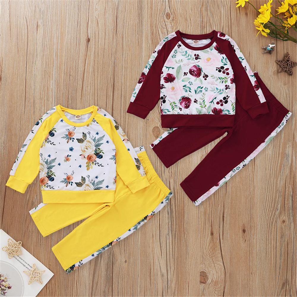 Girls Rose Printed Long Sleeve T-shirt & Pants Girl Boutique Clothing Wholesale - PrettyKid