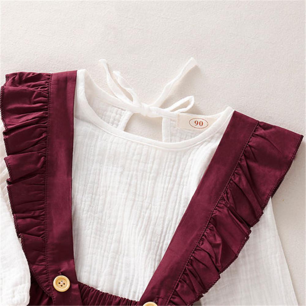 Girls Ruffle Button Solid Long Sleeve Top & Skirt - PrettyKid