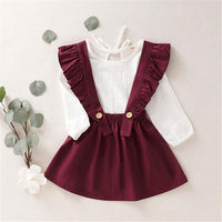 Girls Ruffle Button Solid Long Sleeve Top & Skirt - PrettyKid