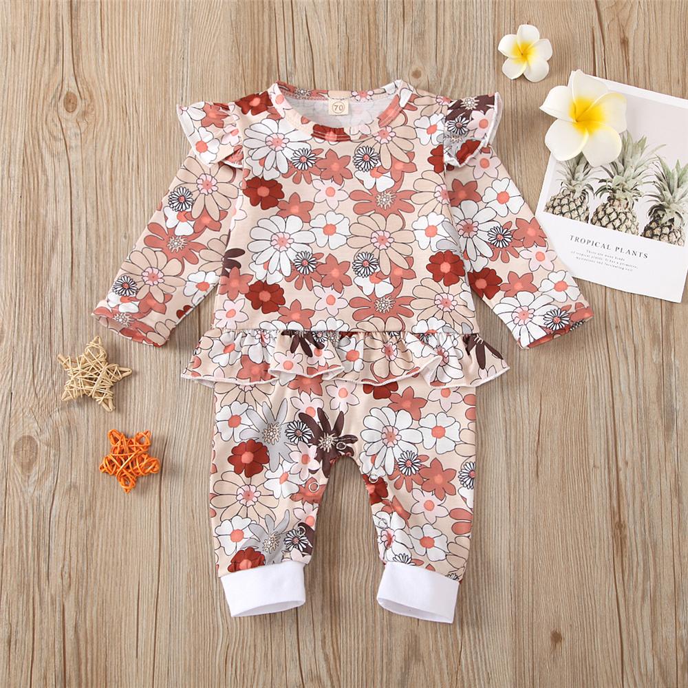 Baby Girls Ruffle Floral Long Sleeve Romper Wholesale Baby Clothes - PrettyKid