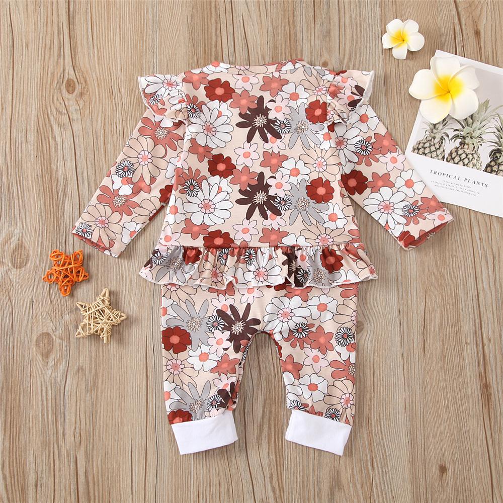 Baby Girls Ruffle Floral Long Sleeve Romper Wholesale Baby Clothes - PrettyKid