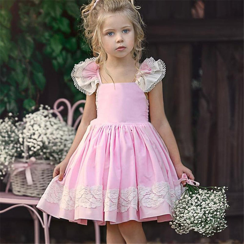 Girls Ruffle Lace Embroidery Princess Summer Dress Wholesale Little Girl Boutique Clothing - PrettyKid