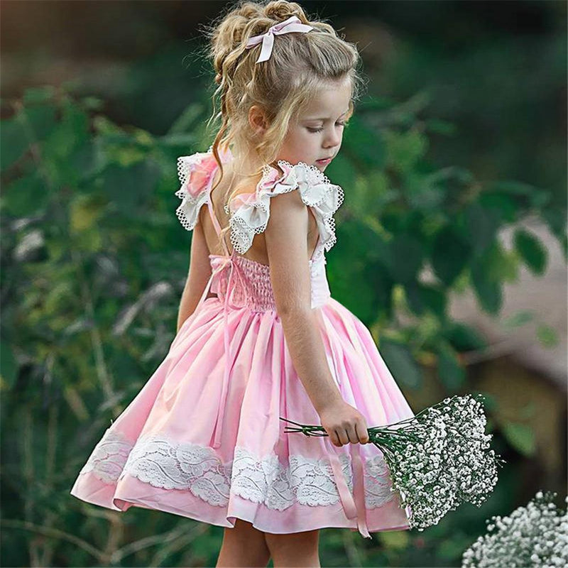 Girls Ruffle Lace Embroidery Princess Summer Dress Wholesale Little Girl Boutique Clothing - PrettyKid