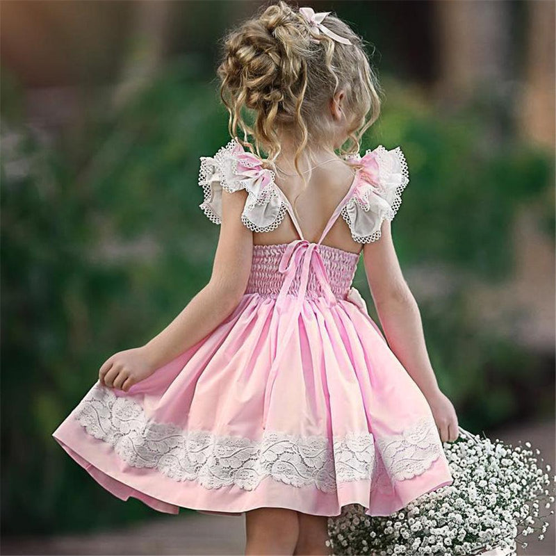 Girls Ruffle Lace Embroidery Princess Summer Dress Wholesale Little Girl Boutique Clothing - PrettyKid