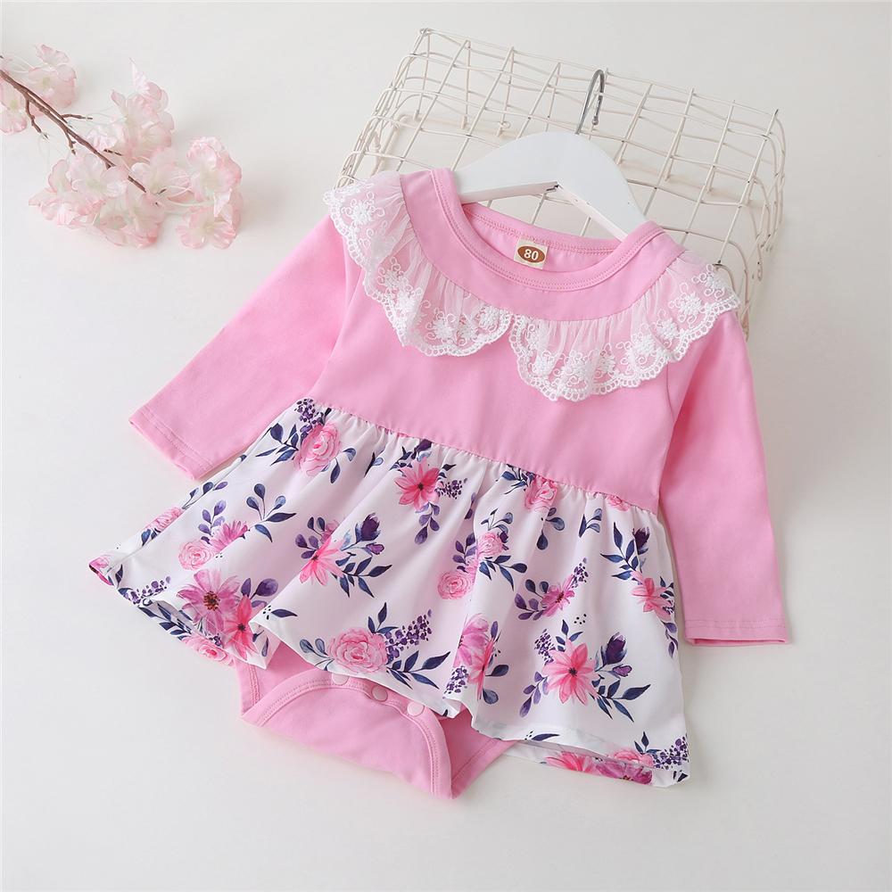 Baby Girls Ruffle Long Sleeve Floral Printed Romper Baby Clothes Suppliers - PrettyKid