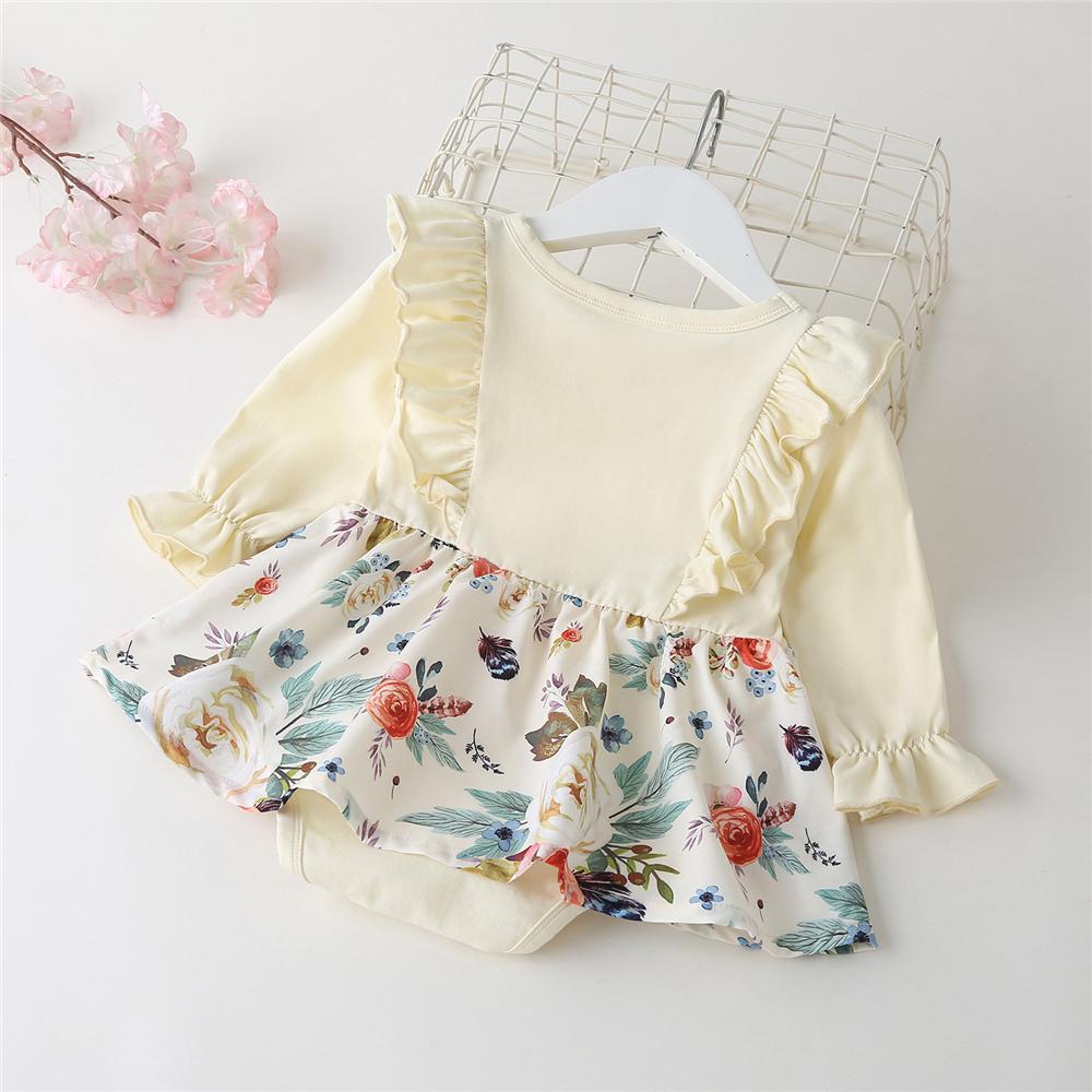 Baby Girls Ruffle Long Sleeve Floral Printed Romper Baby Clothes Suppliers - PrettyKid