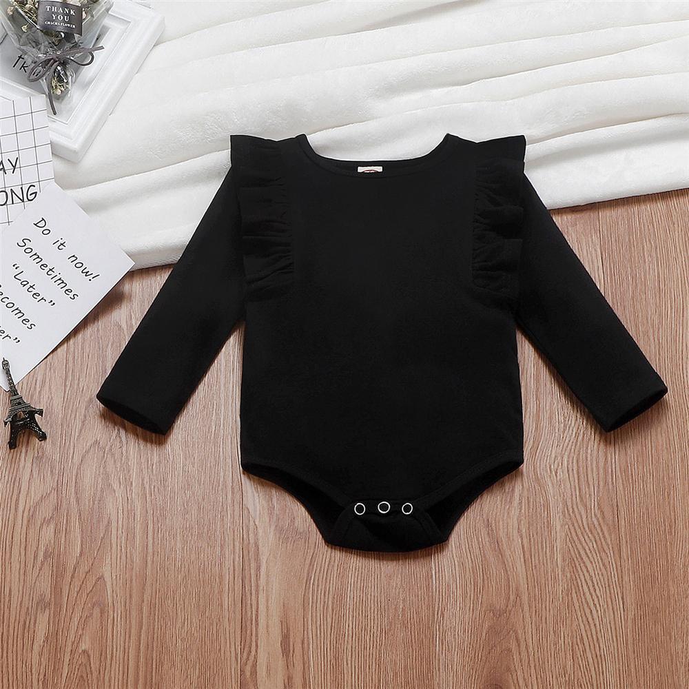 Baby Boys Ruffle Solid Long Sleeve Romper Cheap Bulk Baby Clothes - PrettyKid