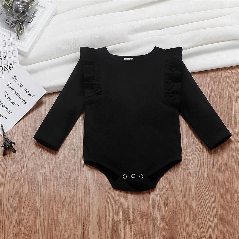 Baby Boys Ruffle Solid Long Sleeve Romper Cheap Bulk Baby Clothes - PrettyKid