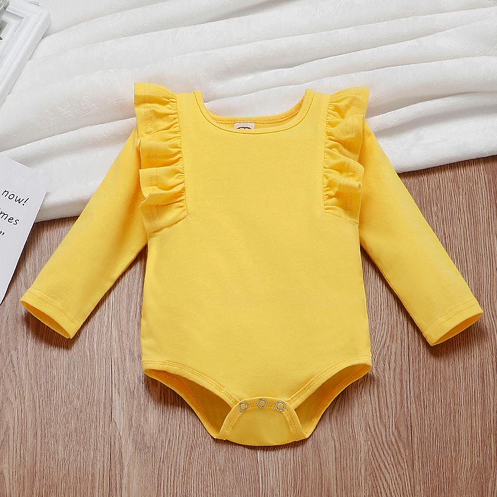 Baby Boys Ruffle Solid Long Sleeve Romper Cheap Bulk Baby Clothes - PrettyKid