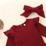 Baby Girls Ruffle Solid Long Sleeve Romper & Pants & Headband Baby Wholesale - PrettyKid