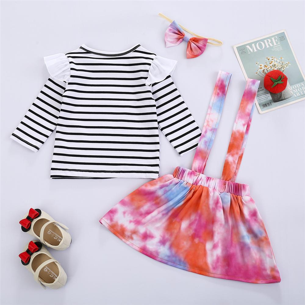 Girls Ruffle Striped Long Sleeve Top & Tie Dye Suspender Skirt Girl Wholesale - PrettyKid