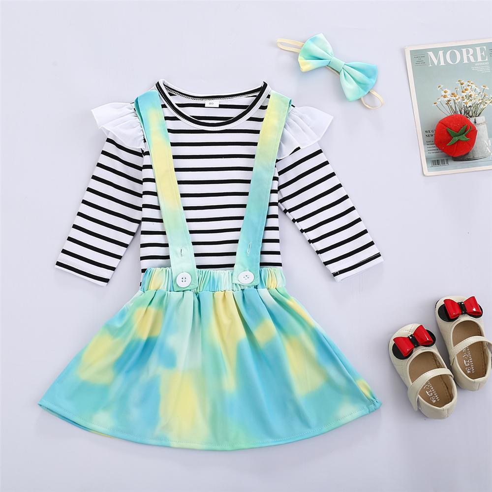 Girls Ruffle Striped Long Sleeve Top & Tie Dye Suspender Skirt Girl Wholesale - PrettyKid