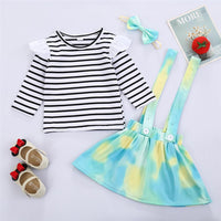 Girls Ruffle Striped Long Sleeve Top & Tie Dye Suspender Skirt Girl Wholesale - PrettyKid