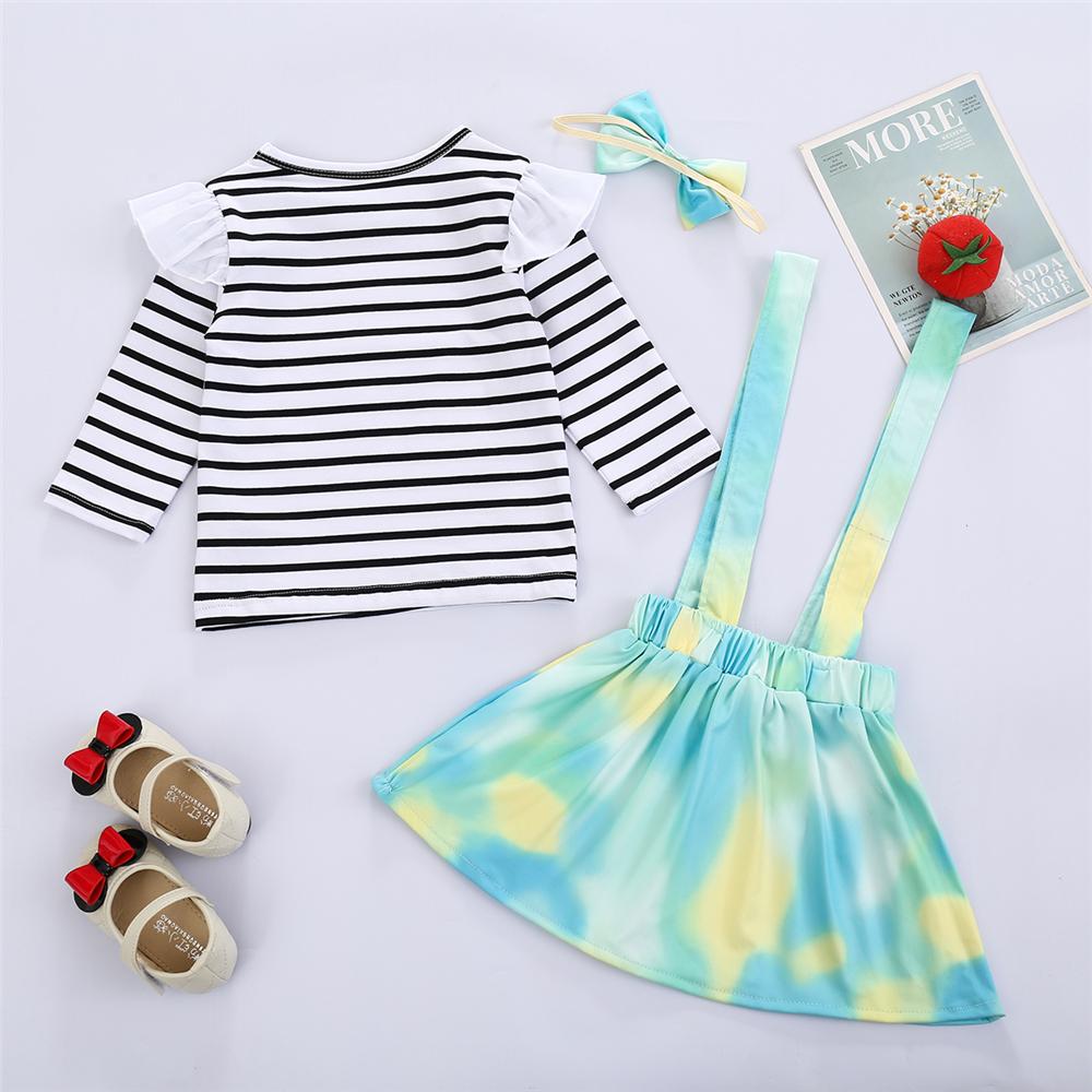 Girls Ruffle Striped Long Sleeve Top & Tie Dye Suspender Skirt Girl Wholesale - PrettyKid