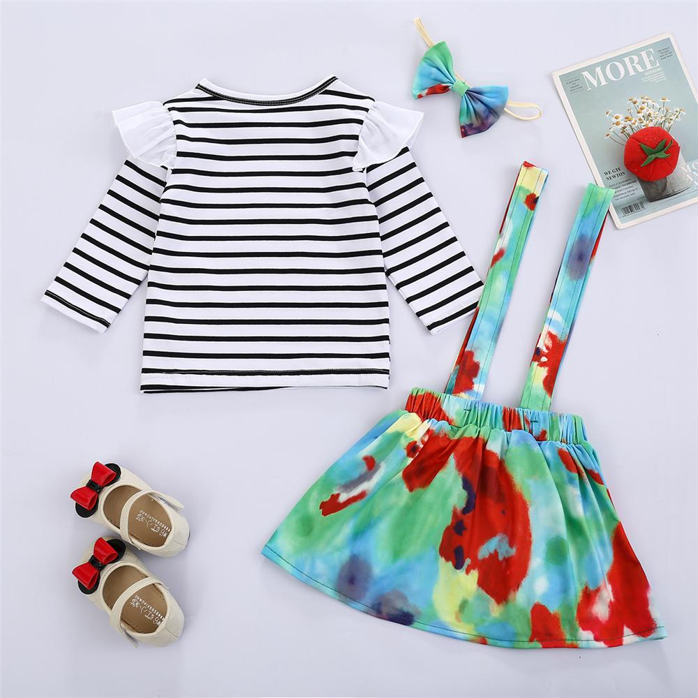 Girls Ruffle Striped Long Sleeve Top & Tie Dye Suspender Skirt Girl Wholesale - PrettyKid