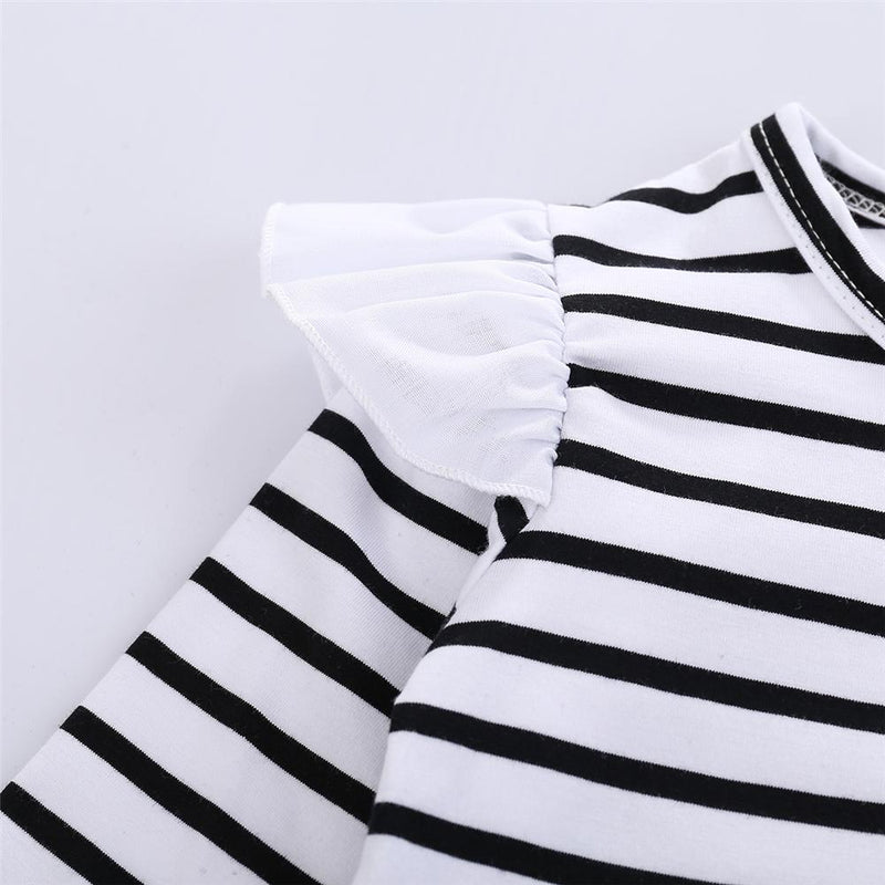 Girls Ruffle Striped Long Sleeve Top & Tie Dye Suspender Skirt Girl Wholesale - PrettyKid