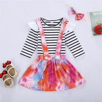 Girls Ruffle Striped Long Sleeve Top & Tie Dye Suspender Skirt Girl Wholesale - PrettyKid