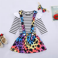 Girls Ruffle Striped Long Sleeve Top & Tie Dye Suspender Skirt Girl Wholesale - PrettyKid