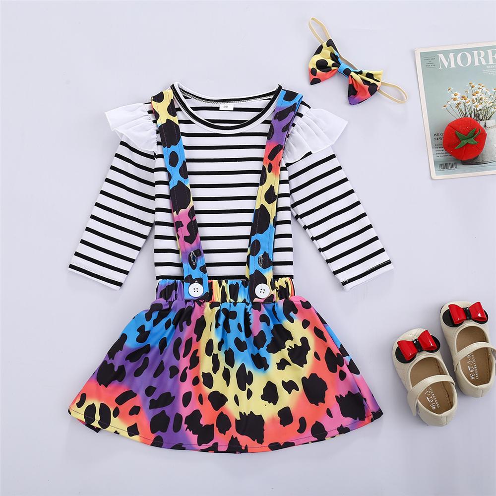 Girls Ruffle Striped Long Sleeve Top & Tie Dye Suspender Skirt Girl Wholesale - PrettyKid