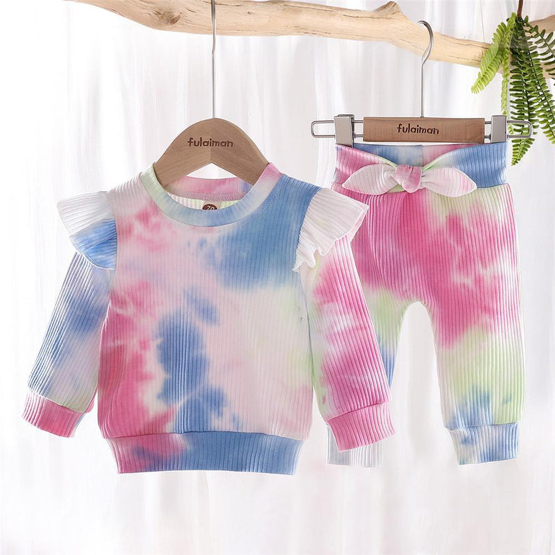 Girls Ruffle Tie Dye Long Sleeve Tops & Pants - PrettyKid