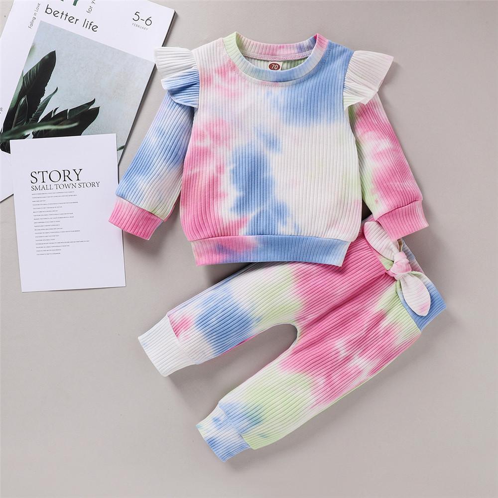 Girls Ruffle Tie Dye Long Sleeve Tops & Pants - PrettyKid