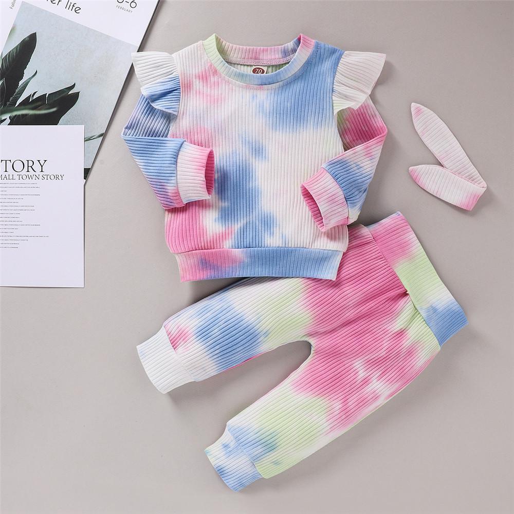 Girls Ruffle Tie Dye Long Sleeve Tops & Pants - PrettyKid