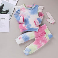 Girls Ruffle Tie Dye Long Sleeve Tops & Pants - PrettyKid