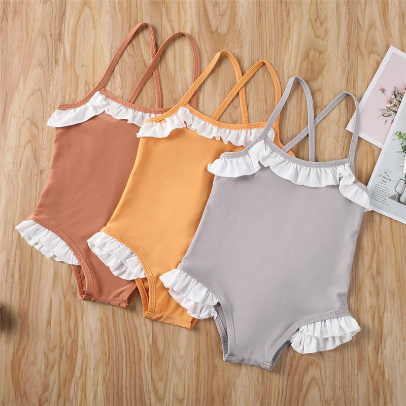 Girls Ruffled Color Block Summer Swimwear Wholesale Plus Size Swim Wear - PrettyKid
