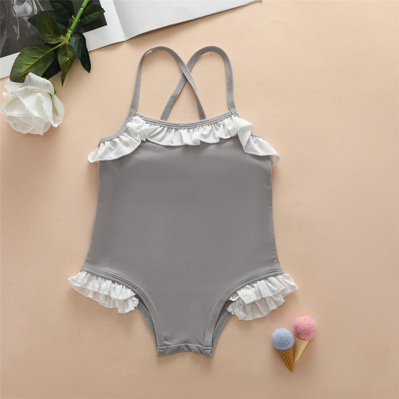 Girls Ruffled Color Block Summer Swimwear Wholesale Plus Size Swim Wear - PrettyKid
