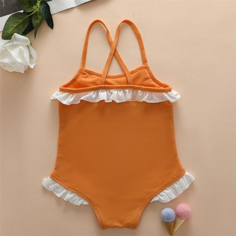 Girls Ruffled Color Block Summer Swimwear Wholesale Plus Size Swim Wear - PrettyKid