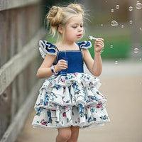 Girls Ruffled Floral Printed Layered Sleeveless Dress Girls clothes Wholesale - PrettyKid