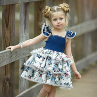 Girls Ruffled Floral Printed Layered Sleeveless Dress Girls clothes Wholesale - PrettyKid