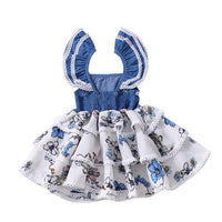 Girls Ruffled Floral Printed Layered Sleeveless Dress Girls clothes Wholesale - PrettyKid