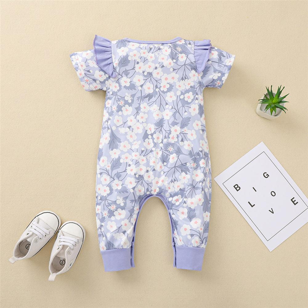 Baby Girls Ruffled Floral Printed Short Sleeve Romper Baby Boutique Wholesale - PrettyKid