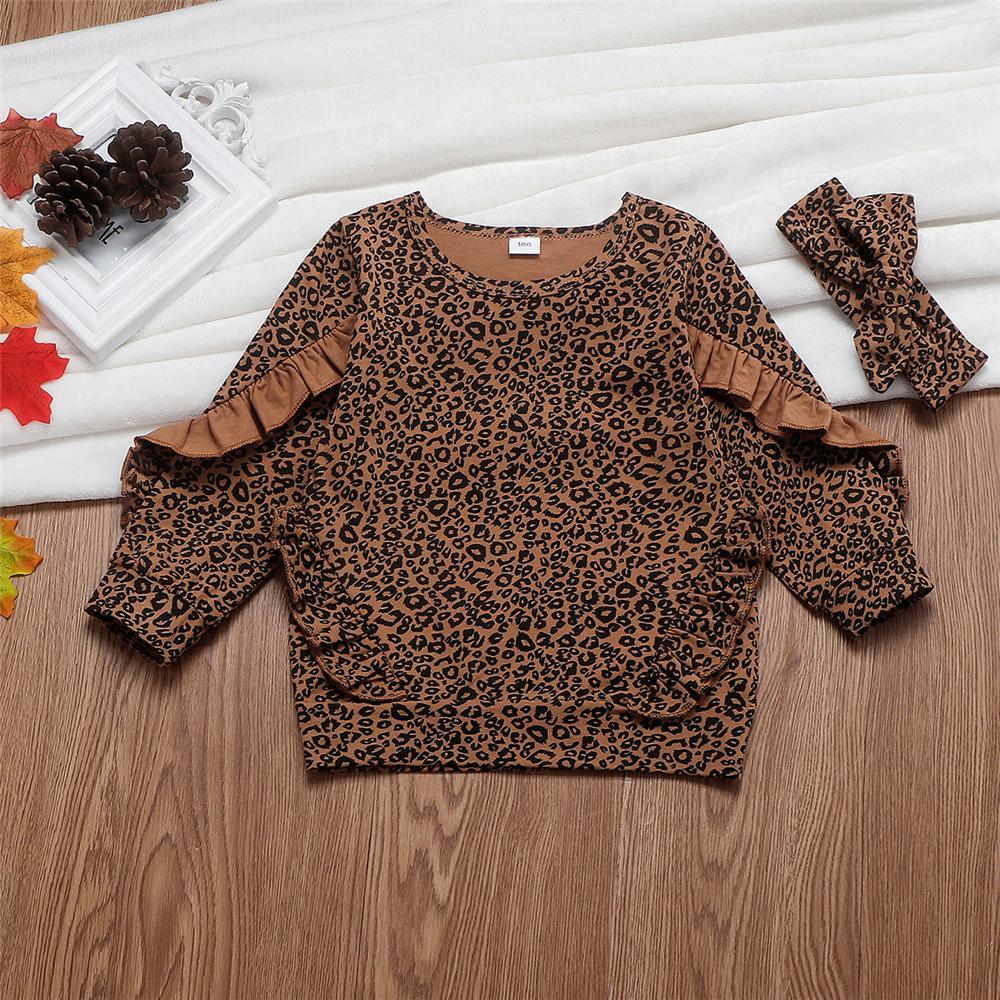 Toddler Girls Ruffled Leopard Long Sleeve Top & Pants & Headband Wholesale - PrettyKid