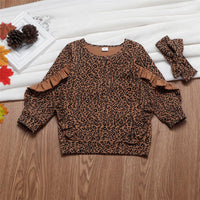 Toddler Girls Ruffled Leopard Long Sleeve Top & Pants & Headband Wholesale - PrettyKid
