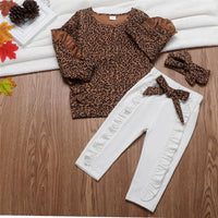 Toddler Girls Ruffled Leopard Long Sleeve Top & Pants & Headband Wholesale - PrettyKid