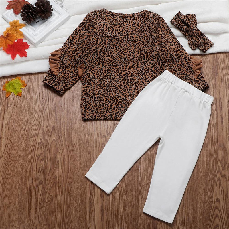 Toddler Girls Ruffled Leopard Long Sleeve Top & Pants & Headband Wholesale - PrettyKid