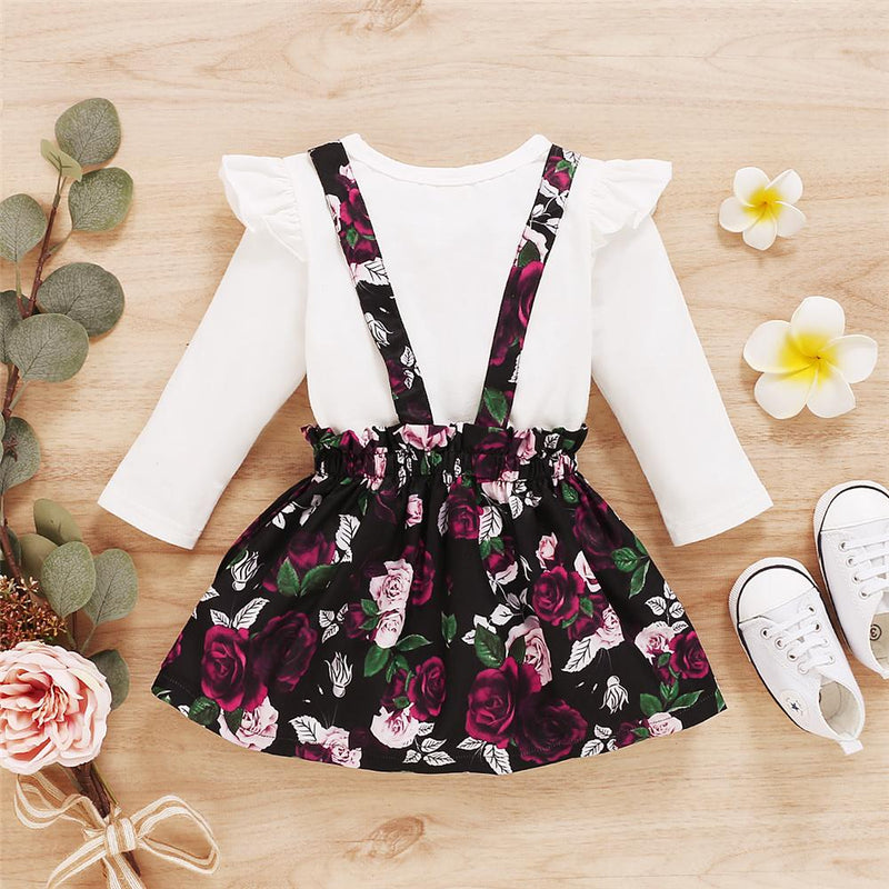 Girls Ruffled Long SleeveFloral Printed T-shirt & Skirts Wholesale Girl Boutique Clothing - PrettyKid