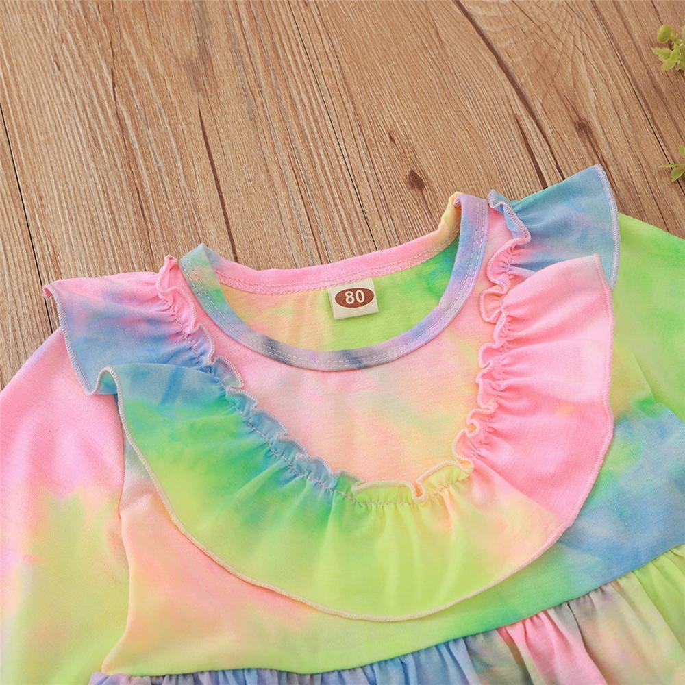 Baby Girls Ruffled Long Sleeve Tie Dye Dress Baby Clothes Warehouses - PrettyKid