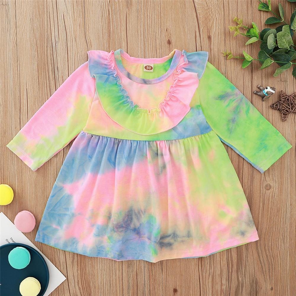 Baby Girls Ruffled Long Sleeve Tie Dye Dress Baby Clothes Warehouses - PrettyKid