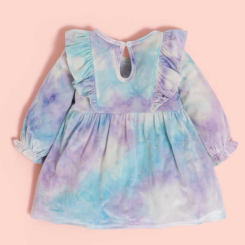 Baby Girls Ruffled Long Sleeve Tie Dye Dress Wholesale Baby Clothing Distributors - PrettyKid