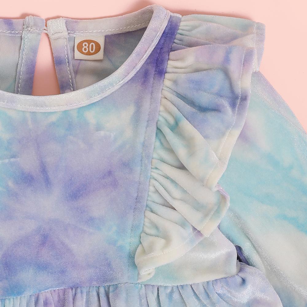 Baby Girls Ruffled Long Sleeve Tie Dye Dress Wholesale Baby Clothing Distributors - PrettyKid