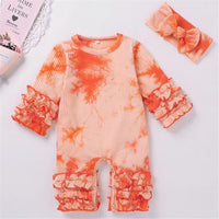 Baby Girl Ruffled Long Sleeve Tie Dye Romper & Headband Baby Wholesale - PrettyKid