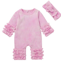 Baby Girl Ruffled Long Sleeve Tie Dye Romper & Headband Baby Wholesale - PrettyKid